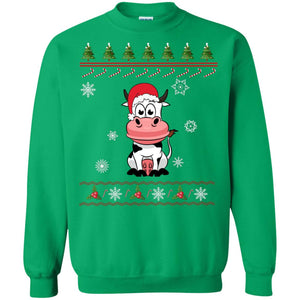 Milch Cow With Santa Hat Merry X-mas Ugly Christmas Gift Shirt For Mens Womens KidsG180 Gildan Crewneck Pullover Sweatshirt 8 oz.