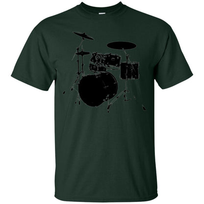 Drum Lovers T-shirt Drum Kit Stencil Print Forest Green