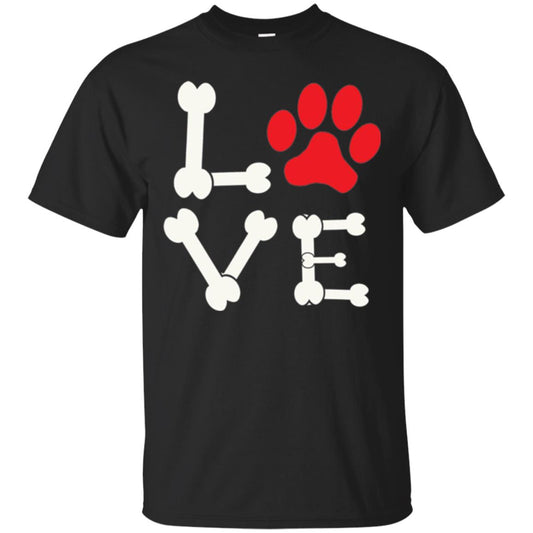 Love My Dog Red Pawprint Dog Bones T-shirt Black