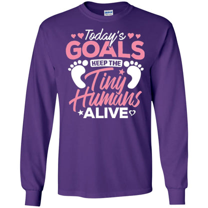 Mommy T-shirt Today_s Goal Keep The Tiny Humans Alive Purple