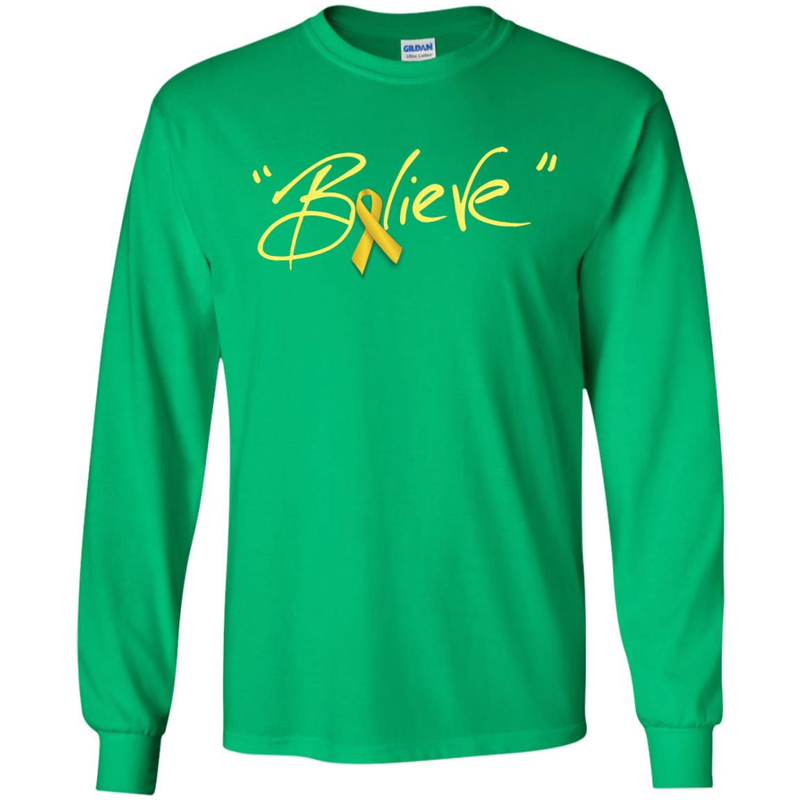 Childhood Cancer Awareness Shirt Gold Ribbon Believe Irish Green