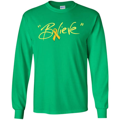 Childhood Cancer Awareness Shirt Gold Ribbon Believe Irish Green