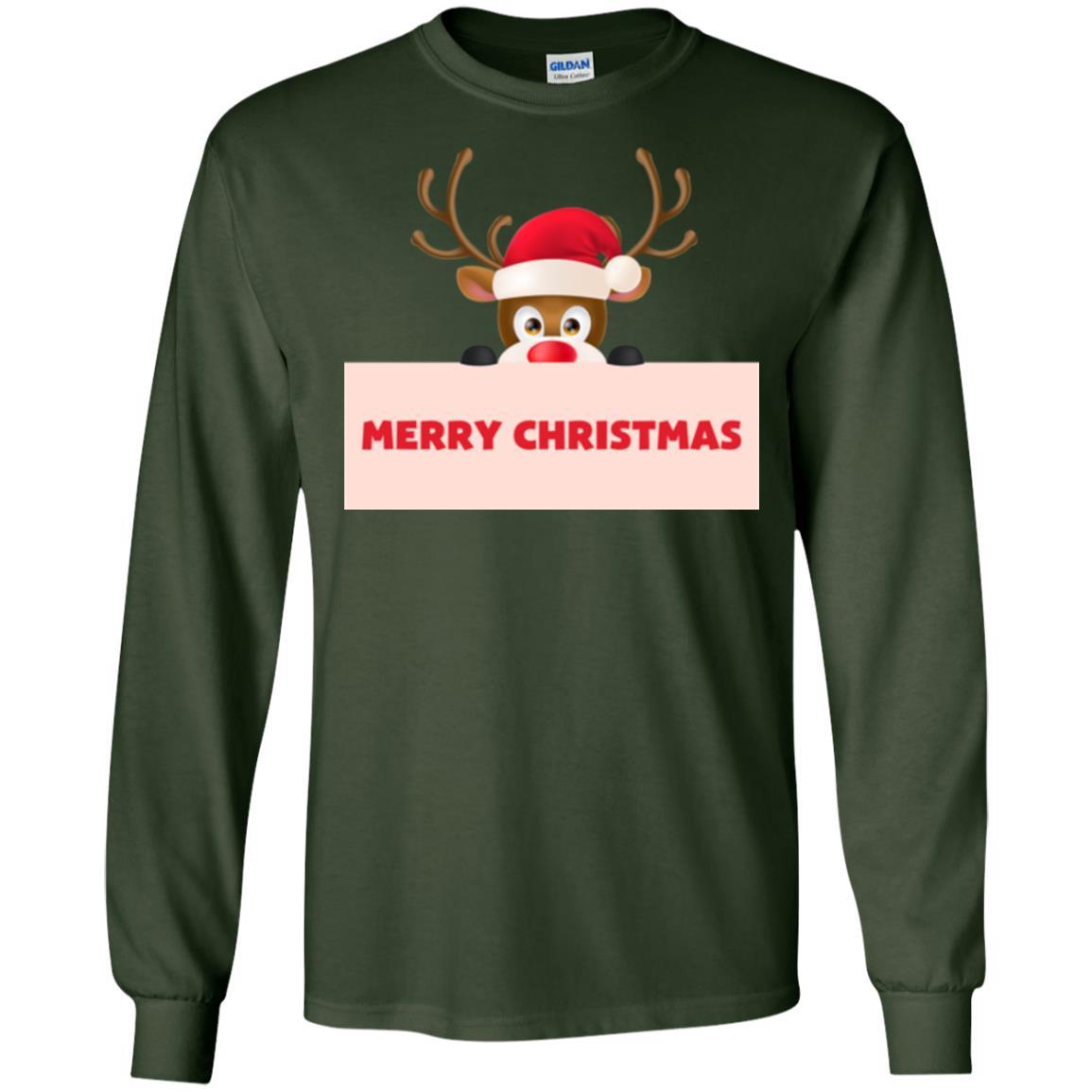 Christmas T-shirt Reindeer Merry Christmas T-shirt Forest Green