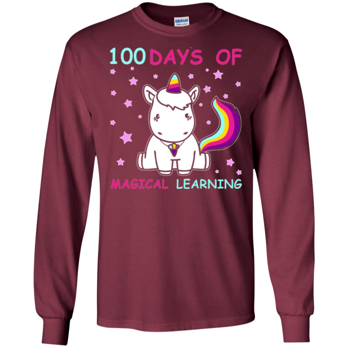 Unicorn Lover T-shirt 100 Days Of Mgical Learning Maroon