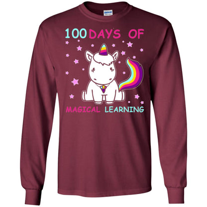 Unicorn Lover T-shirt 100 Days Of Mgical Learning Maroon