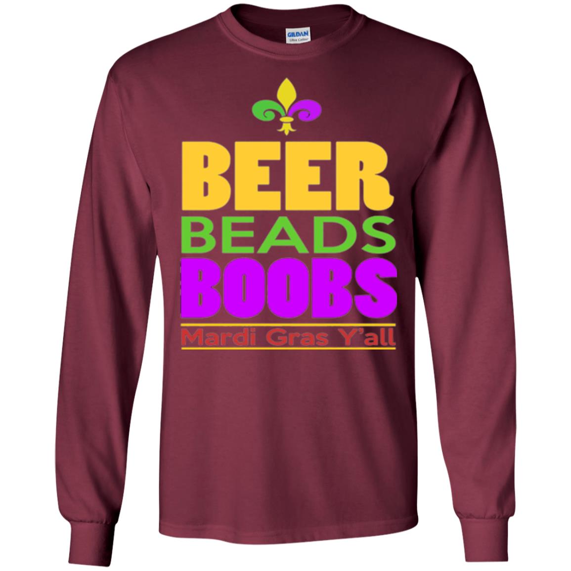Mardi Gras T-shirt Beer Beads Boobs Maroon