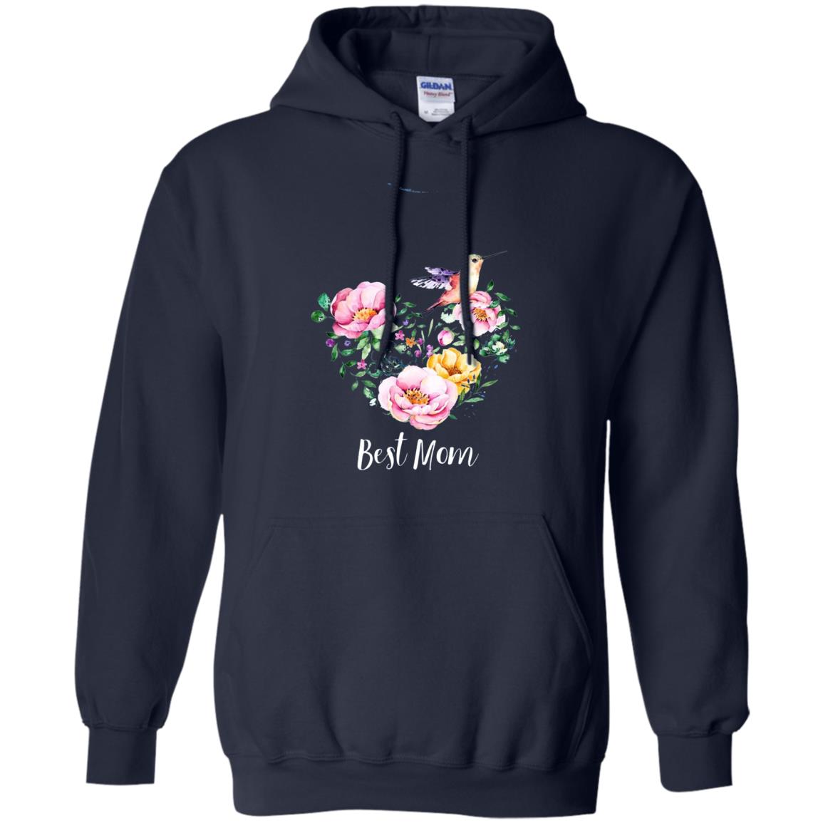 Best Mom Hummingbird Flower Heart Mommy Shirt Navy