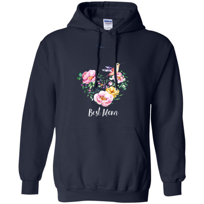 Best Mom Hummingbird Flower Heart Mommy Shirt Navy