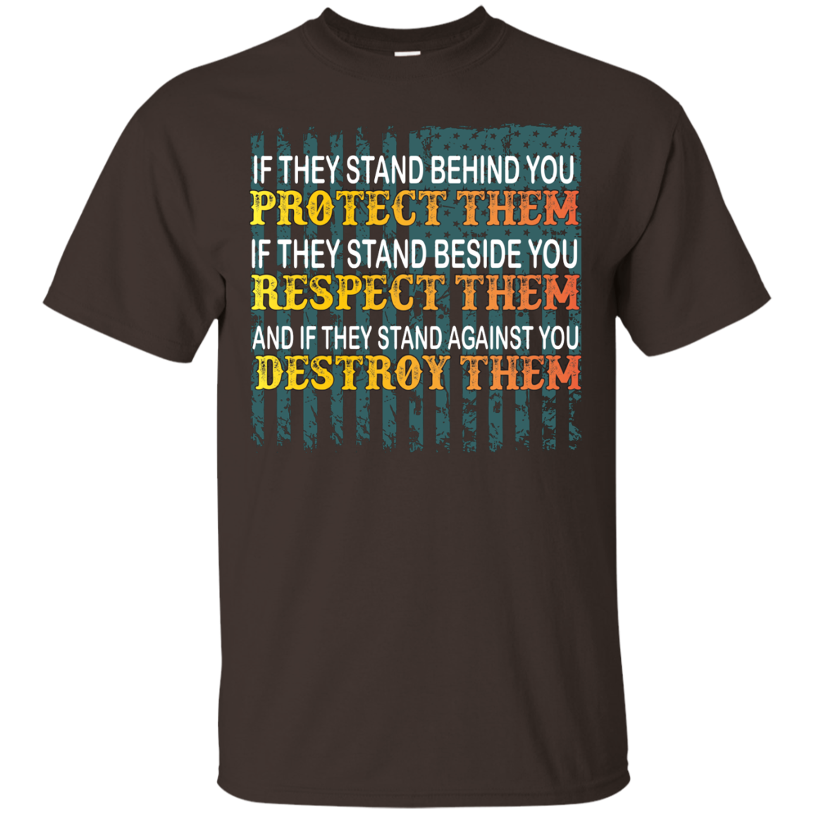 Military T-Shirt If They Stand Behind You Protect Them If They Stand Beside You Respect Them And If They Stand Against You Destroy Them Dark Chocolate