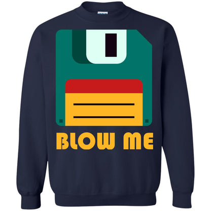 Blow Me Funny Floppy Disk Saying T-shirt Navy
