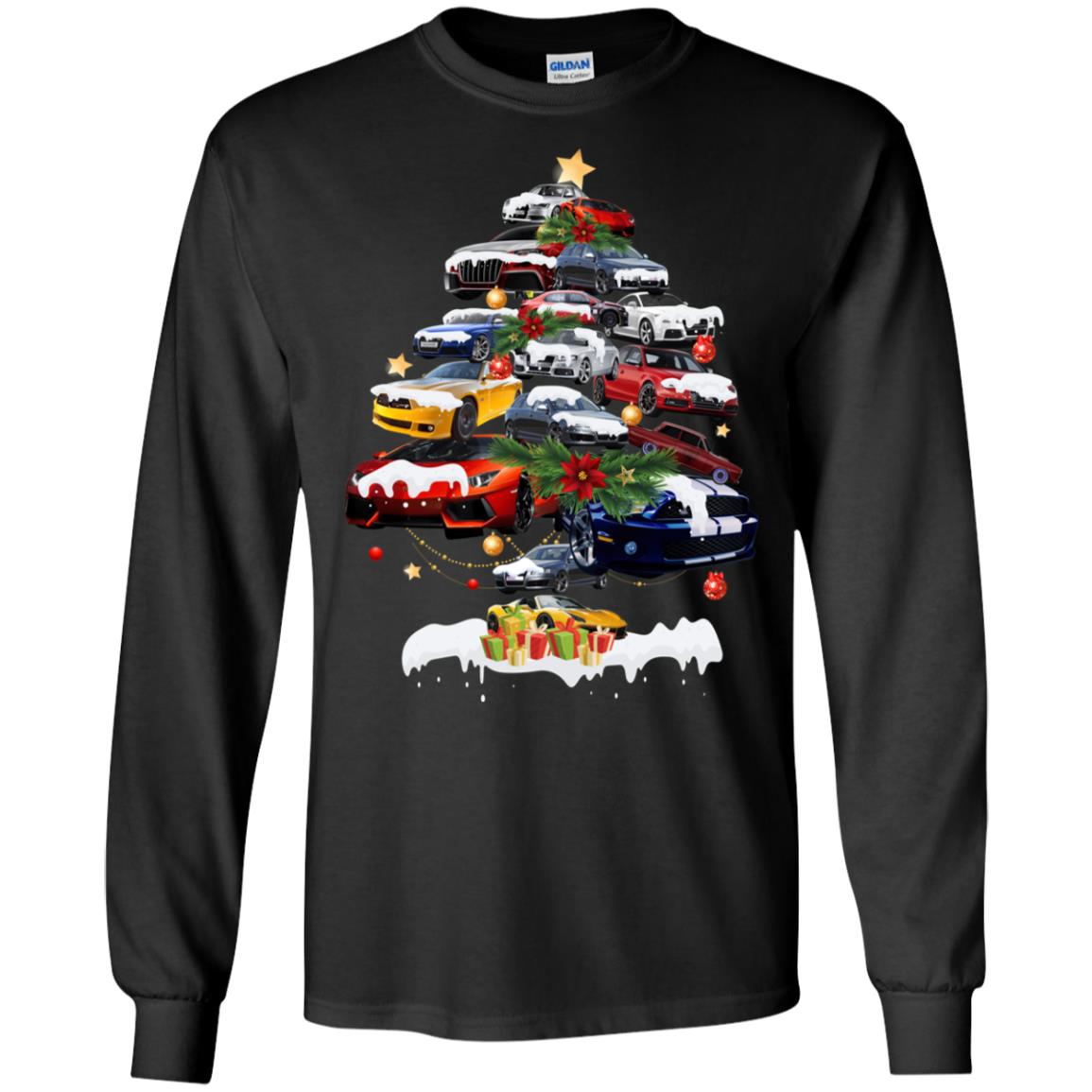 Cars Christmas Tree X-mas Gift Shirt For Mens Or Womens Black