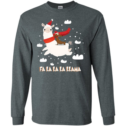 Fa La La La Llama With Dachshund X-mas Gift Shirt Dark Heather