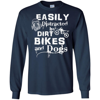 Dogs And Bikes Lover T-shirt Easily Distracted By Dirt Bikes And Dogs Navy