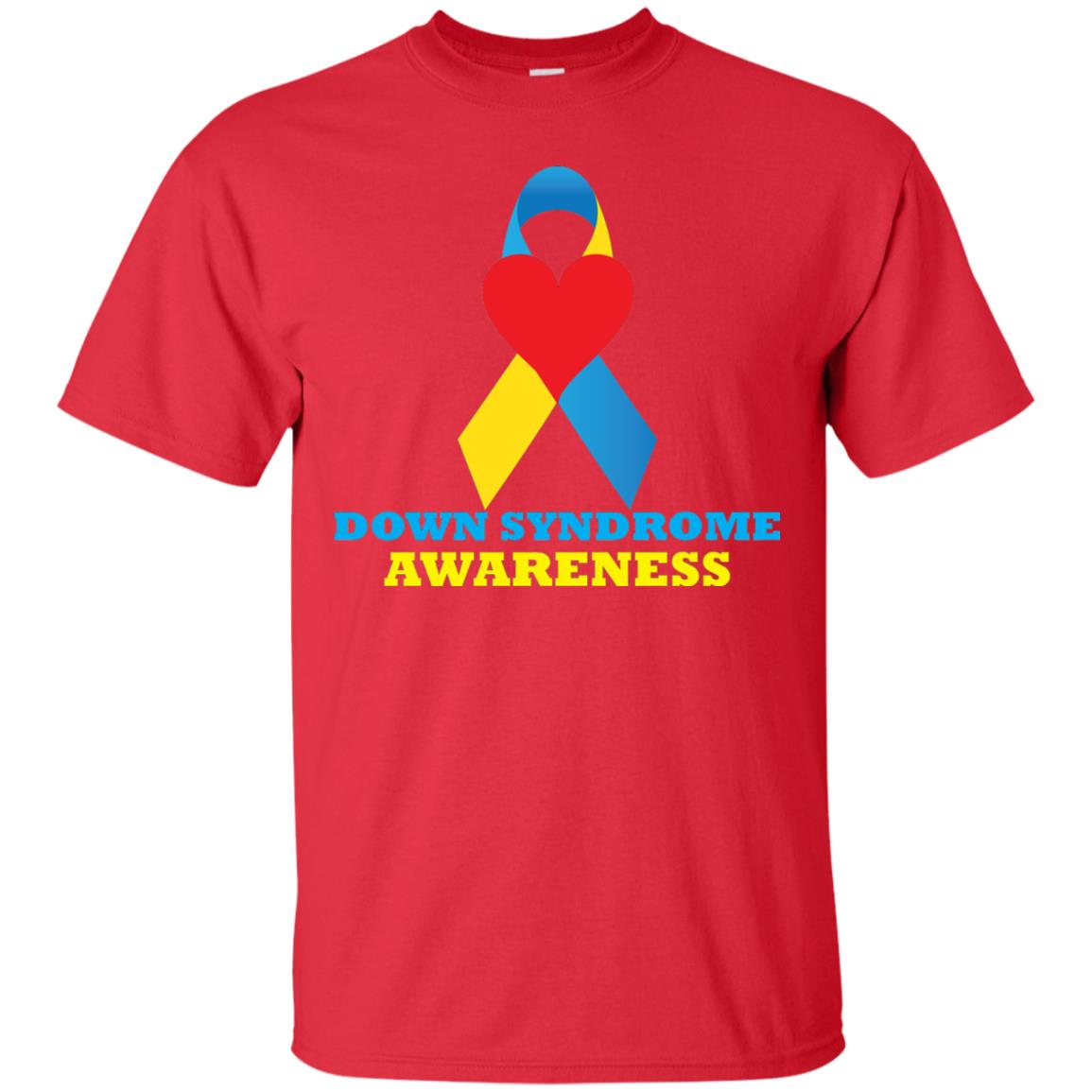 Yellow And Blue Ribbon Down Syndrome Awareness T-shirt Red