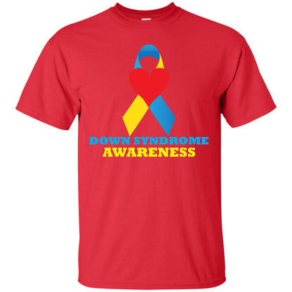 Yellow And Blue Ribbon Down Syndrome Awareness T-shirt Red
