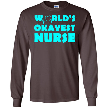 Nurse T-shirt World_s Okayest Nurse Dark Chocolate