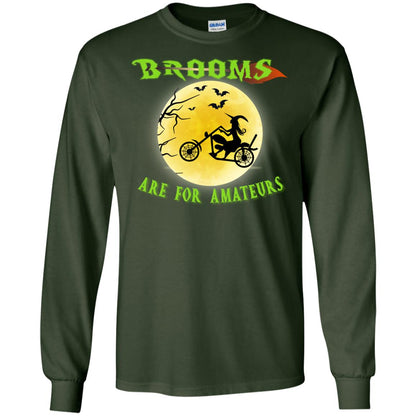 Brooms Are For Amateurs Witches Ride A Motorcycle Funny Halloween Shirt Forest Green
