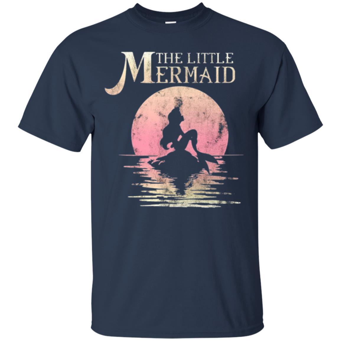 Cartoon T-shirt The Little Mermaid Ariel Rock Moon Silhouette Navy