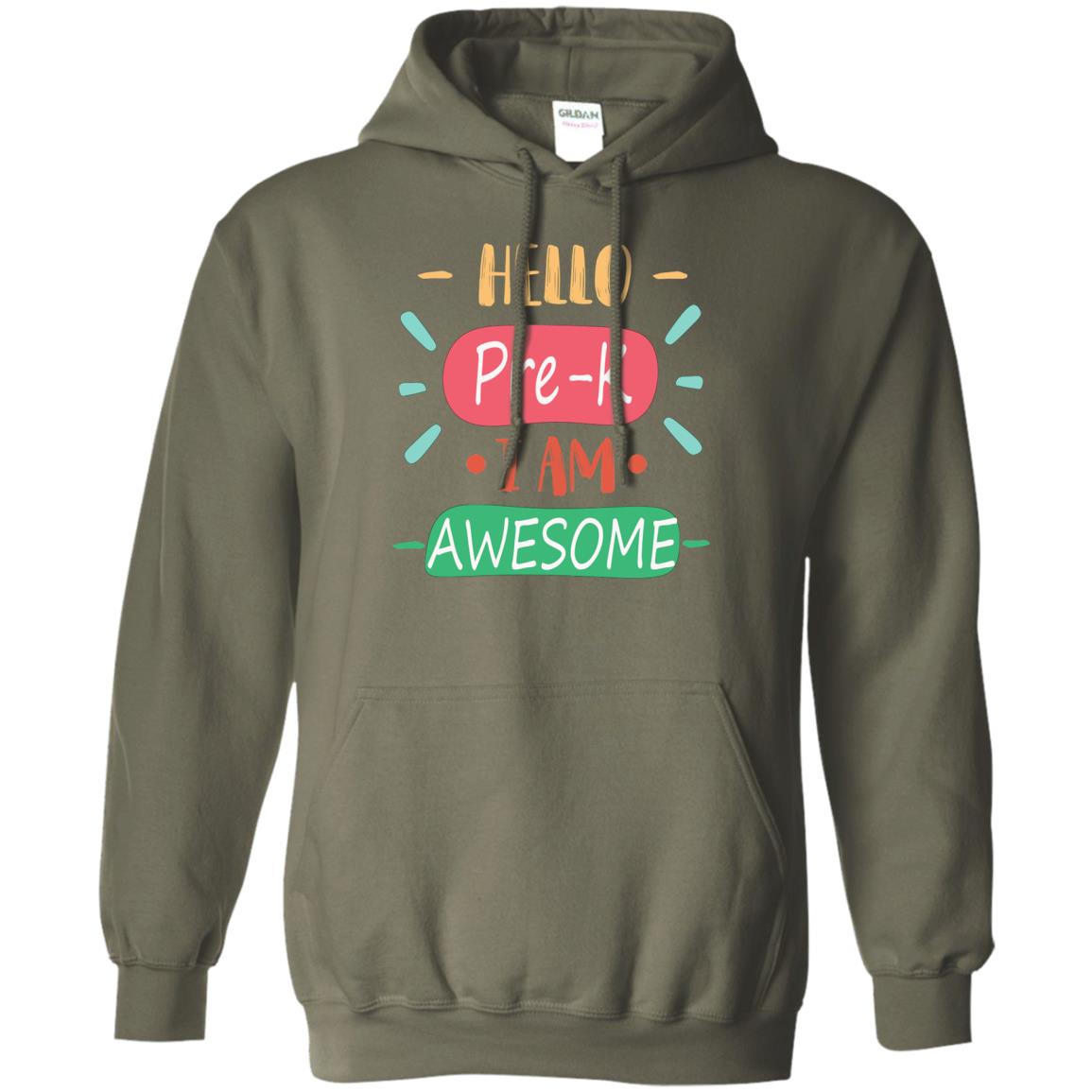 Hello Pre-k Grade I Am Awesome Pre-k Back To School First Day Of School Shirt Military Green