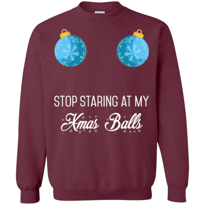 Christmas T-shirt Stop Staring At My Xmas Balls Maroon