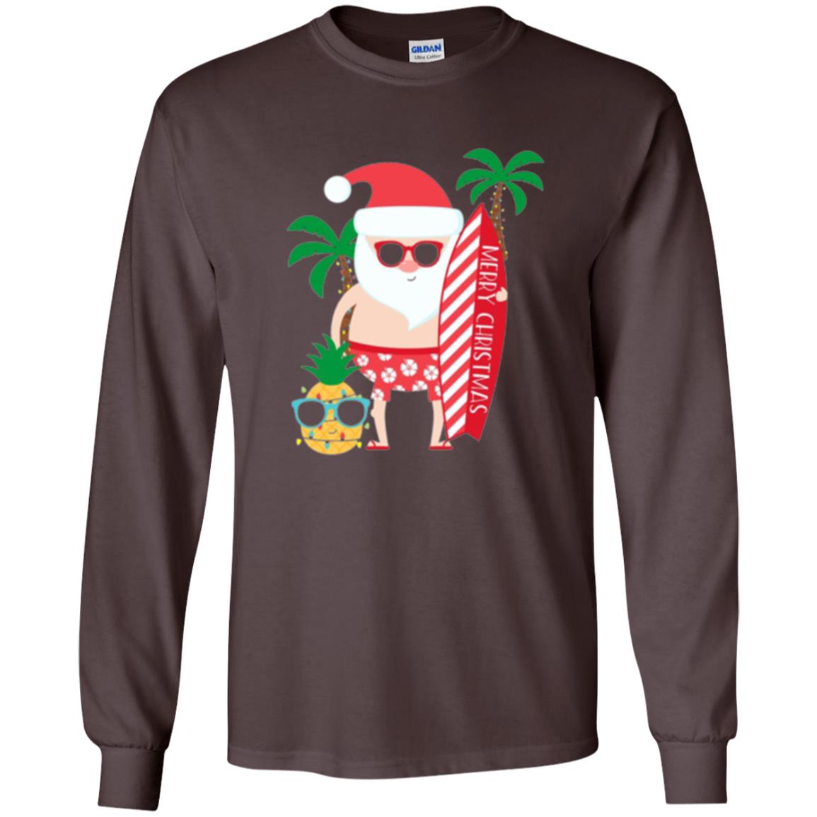 Christmas T-shirt Santa Claus Surfing Hawaiian Dark Chocolate