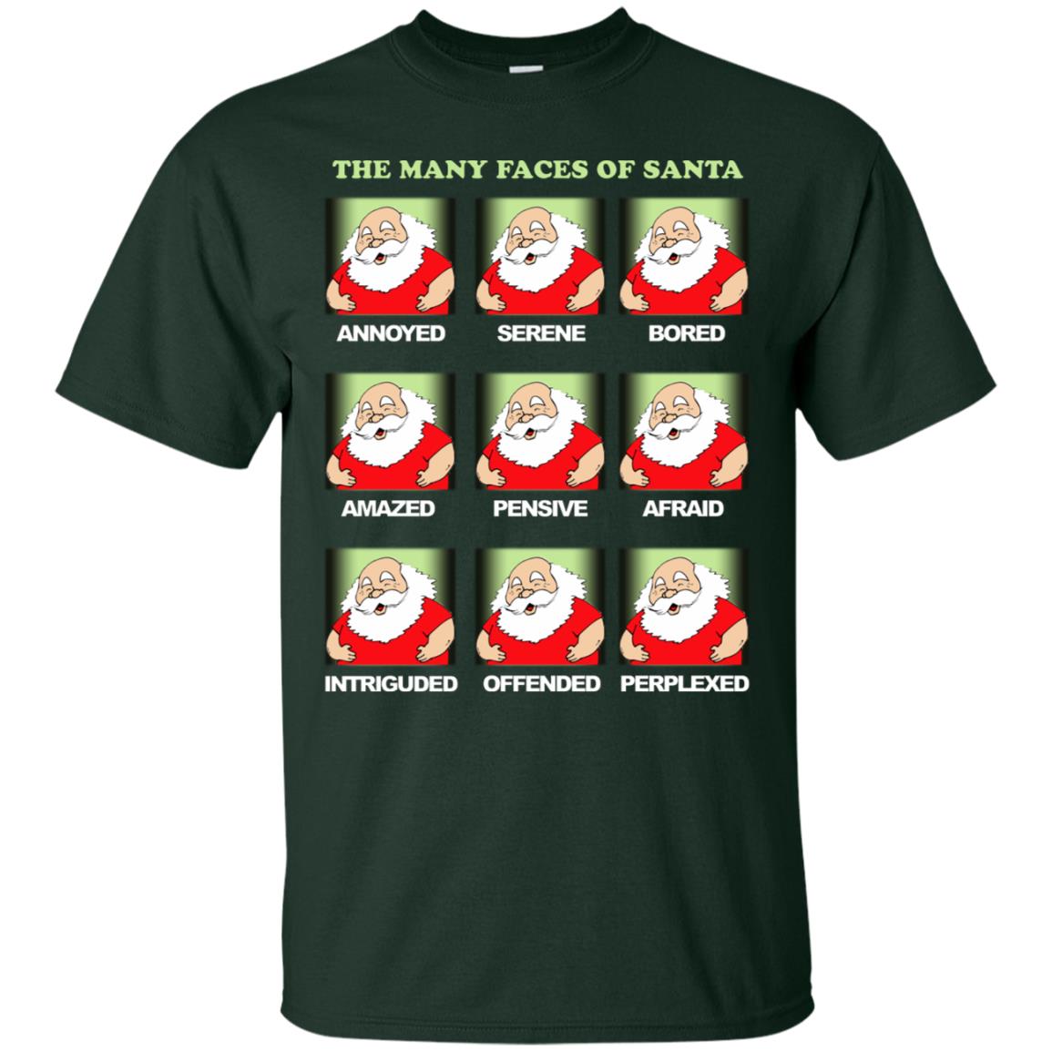 The Many Faces Of Santa Humor X-mas Gift Shirt Forest