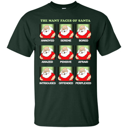 The Many Faces Of Santa Humor X-mas Gift Shirt Forest