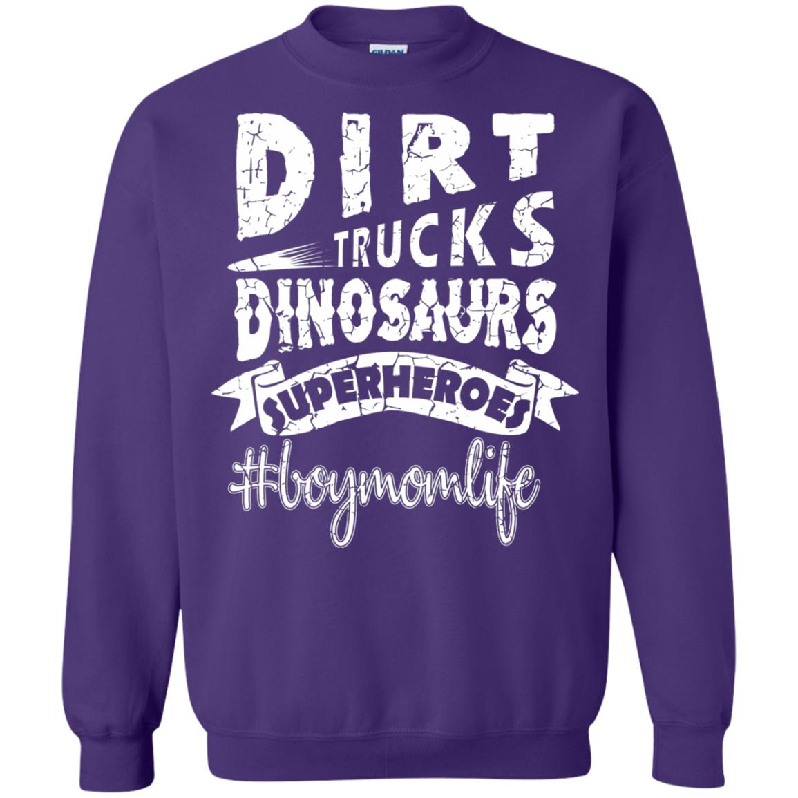 Dirt Trucks Dinosaurs Superheroes #boymomlife Family T-shirt Purple