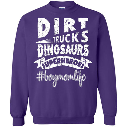 Dirt Trucks Dinosaurs Superheroes #boymomlife Family T-shirt Purple