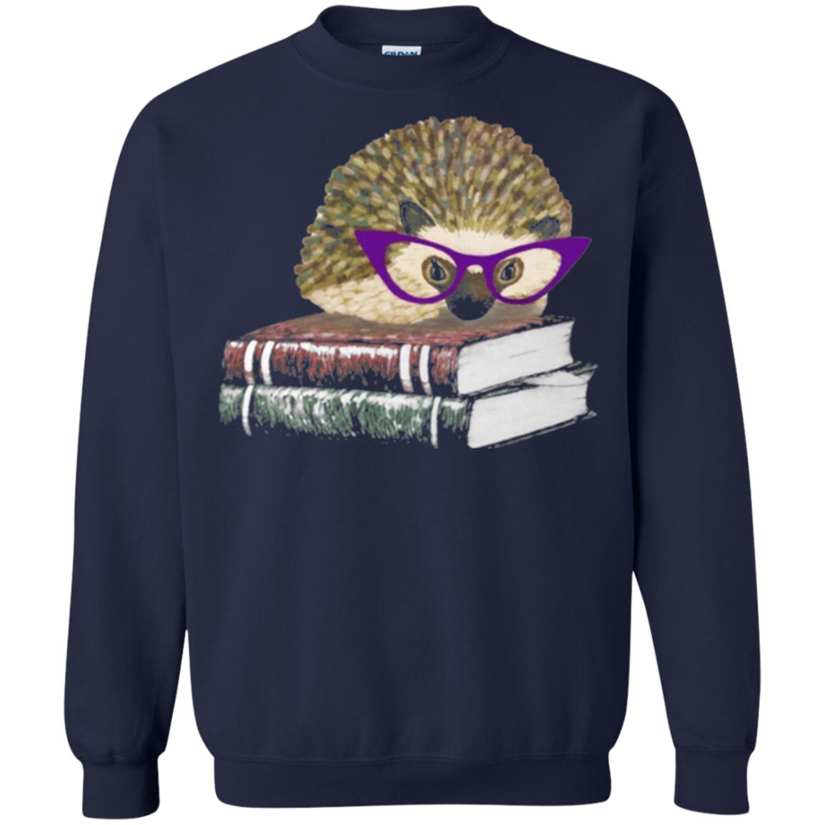 Adorable Hedgehog Book Nerd Gift Shirt Navy
