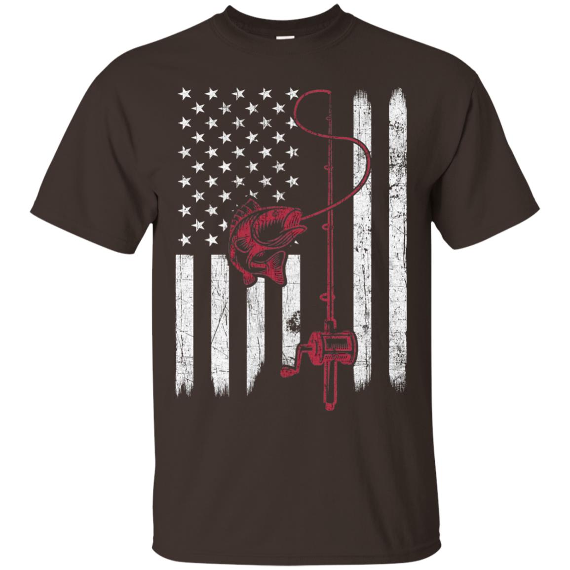 Vintage Fishing With American Flag Bass Fisherman T-shirt Dark Chocolate