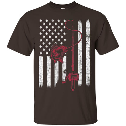 Vintage Fishing With American Flag Bass Fisherman T-shirt Dark Chocolate