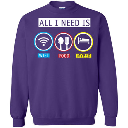 All I Need Is Wifi Food My Bed T-shirt Purple