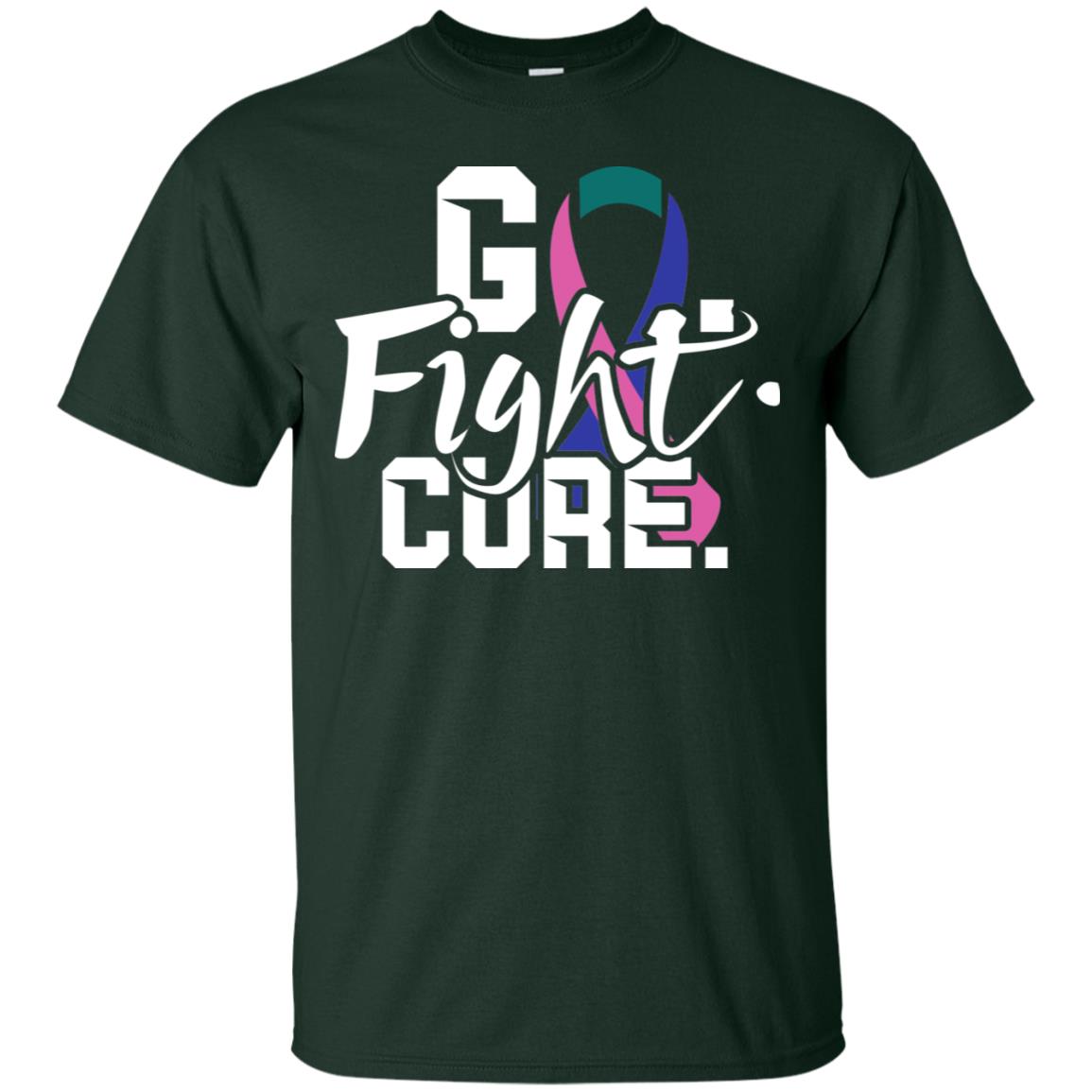 Thyroid Awareness Go Fight Cure Teal Pink Blue Ribbon Shirt Forest
