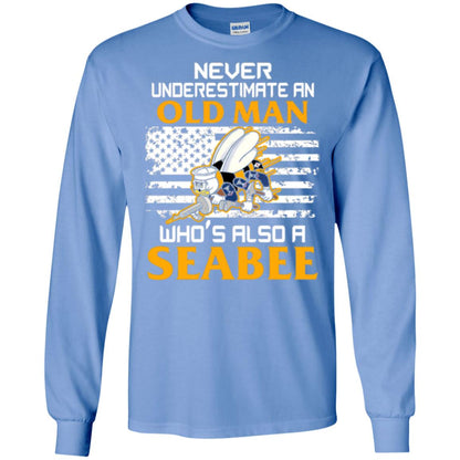 Navy Seabee Veteran T-shirt Never Underestimate An Old Man Carolina Blue
