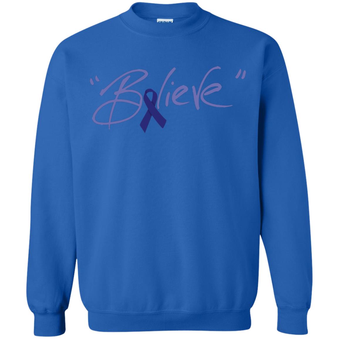 Colon Cancer Awareness Shirt Dark Blue Ribbon Believe Royal
