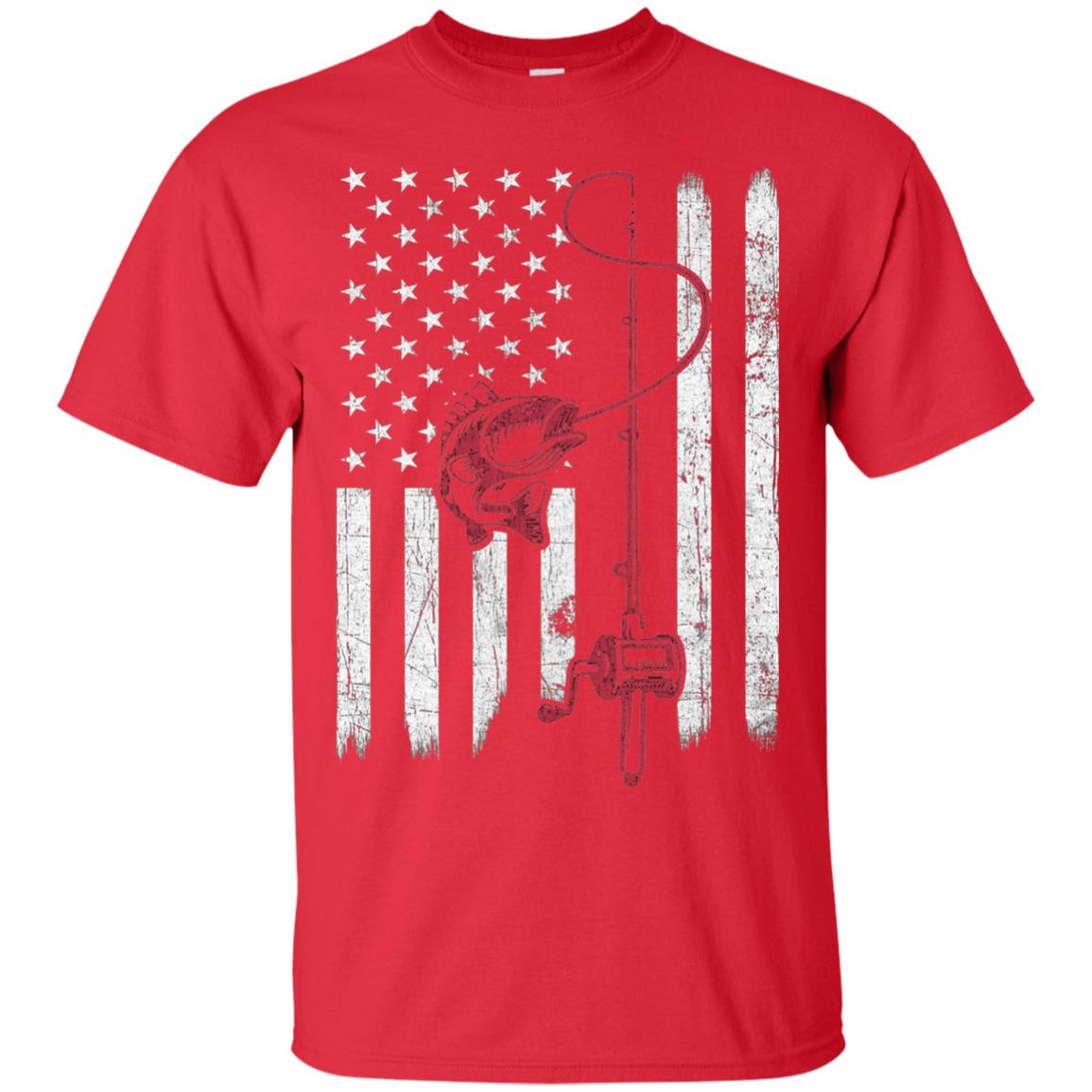 Vintage Fishing With American Flag Bass Fisherman T-shirt Red