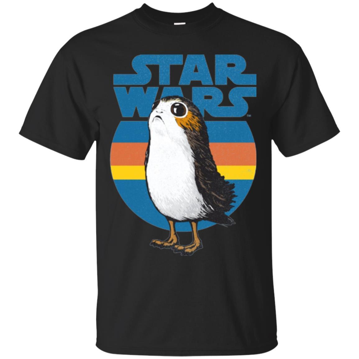 Film T-shirt Star Wars Last Jedi Porg Retro Stripes Logo Graphic Black