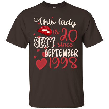 This Lady Is 20 Sexy Since September 1998 20th Birthday Shirt For September Womens Dark Chocolate
