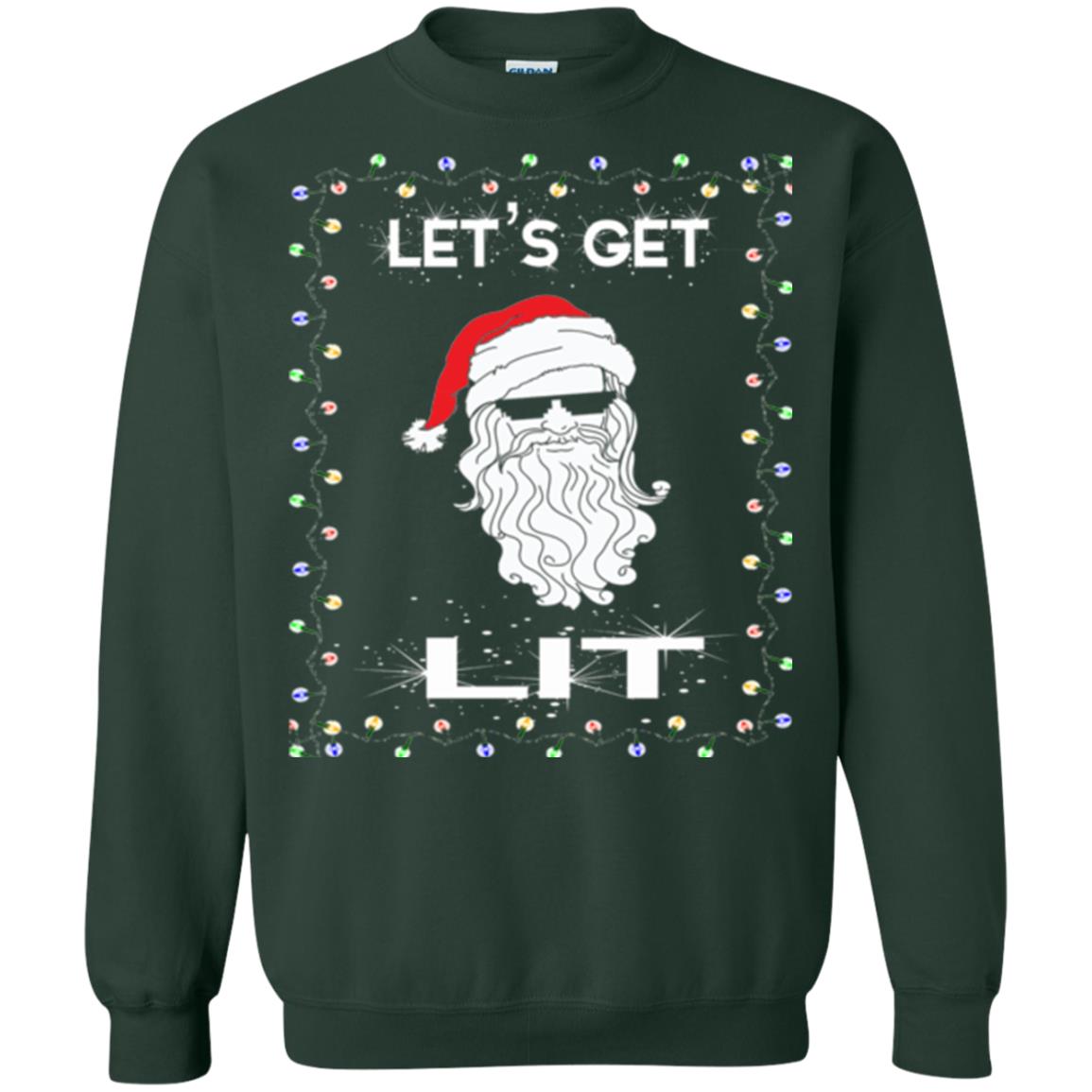 Christmas T-shirt Let_s Get Lit Forest Green