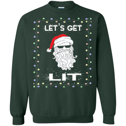 Christmas T-shirt Let_s Get Lit Forest Green