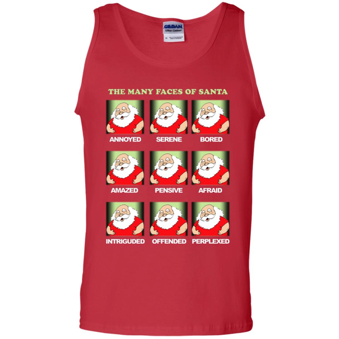 The Many Faces Of Santa Humor X-mas Gift Shirt Red