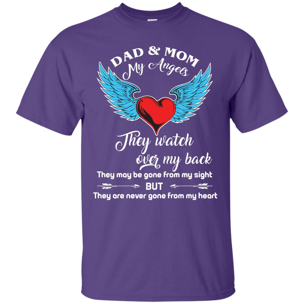 Dad And Mom My Angels They Watch Over My Back Family T-shirt Purple