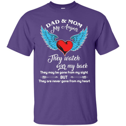 Dad And Mom My Angels They Watch Over My Back Family T-shirt Purple