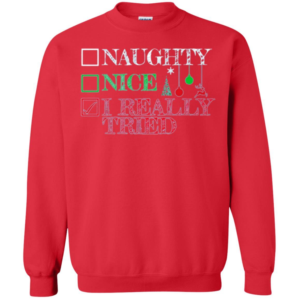 Christmas T-shirt Naugth Nice I Ready Tried Red