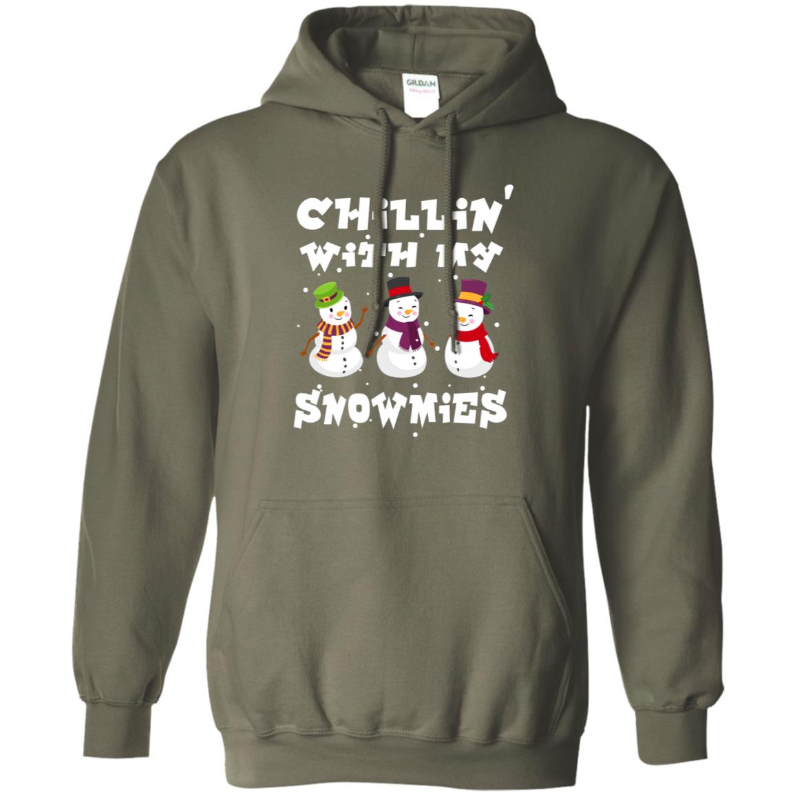 Chillin' With My Snowmie Snowman X-mas Gift Shirt For Mens Womens Kids Military Green