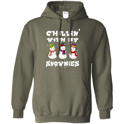 Chillin' With My Snowmie Snowman X-mas Gift Shirt For Mens Womens Kids Military Green