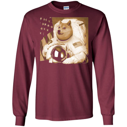Astronomy T-shirt Dogecoin Moon Astronaut Crypto Maroon