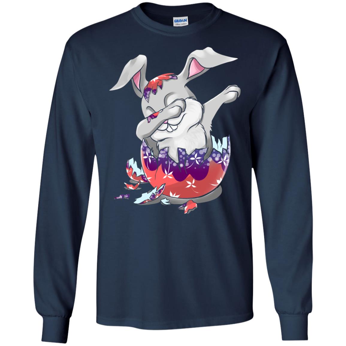 Funny Dabbing Bunny T-shirt For Kids Easter Gift Navy