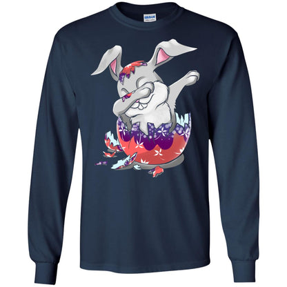 Funny Dabbing Bunny T-shirt For Kids Easter Gift Navy
